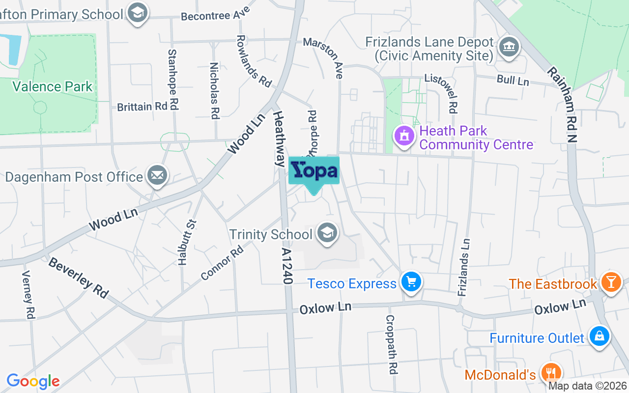 Map showing the location of RM10 7RE
