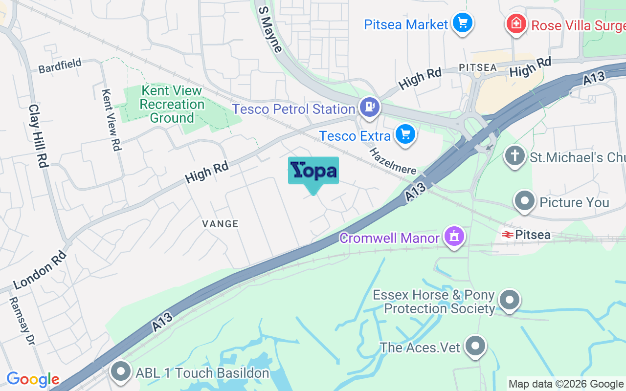Map showing the location of SS16 4TQ