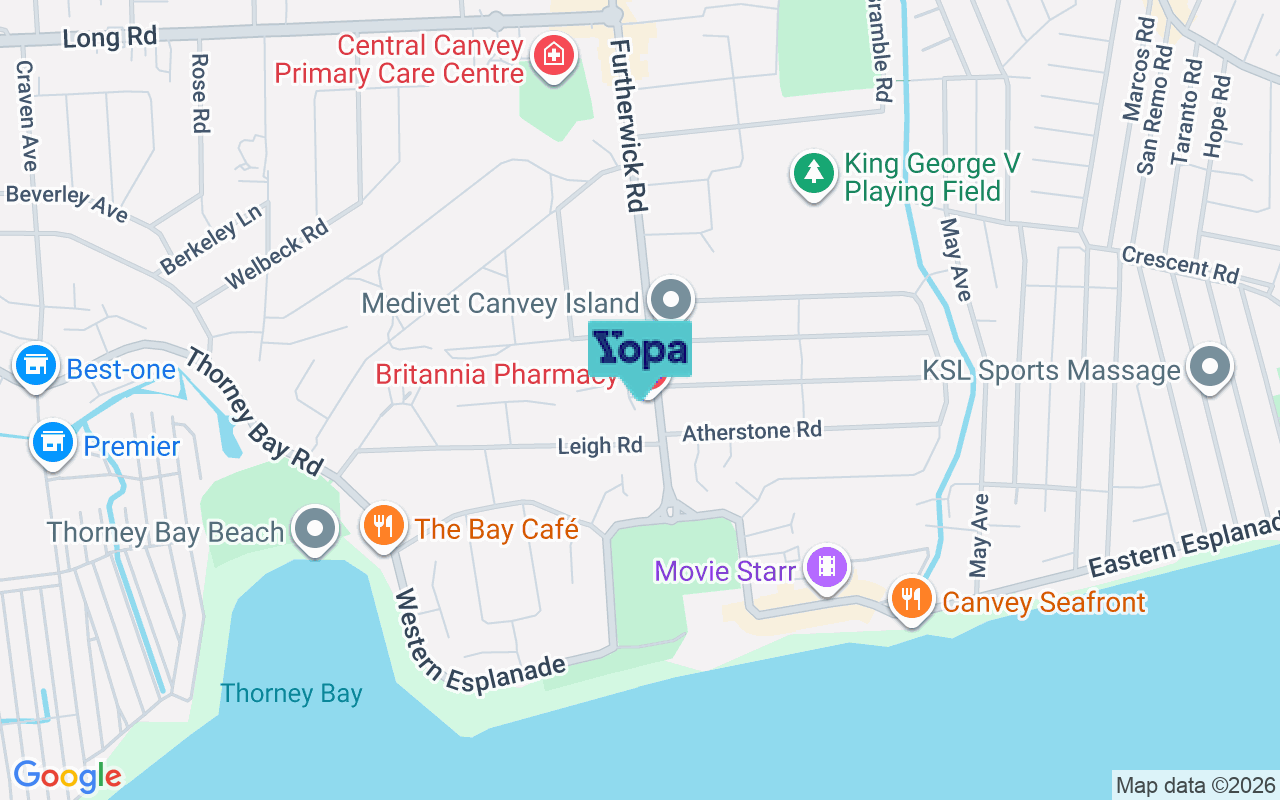 Map showing the location of SS8 7BY