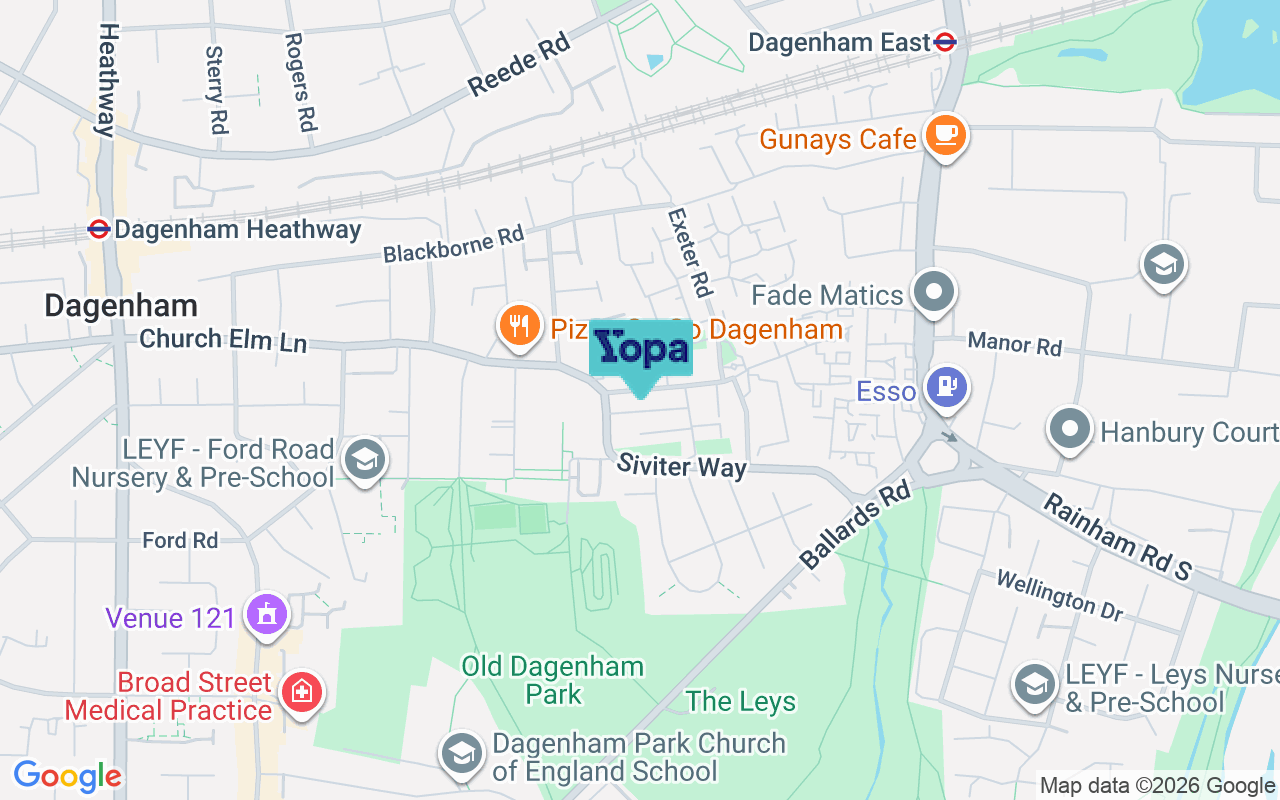Map showing the location of RM10 9XA