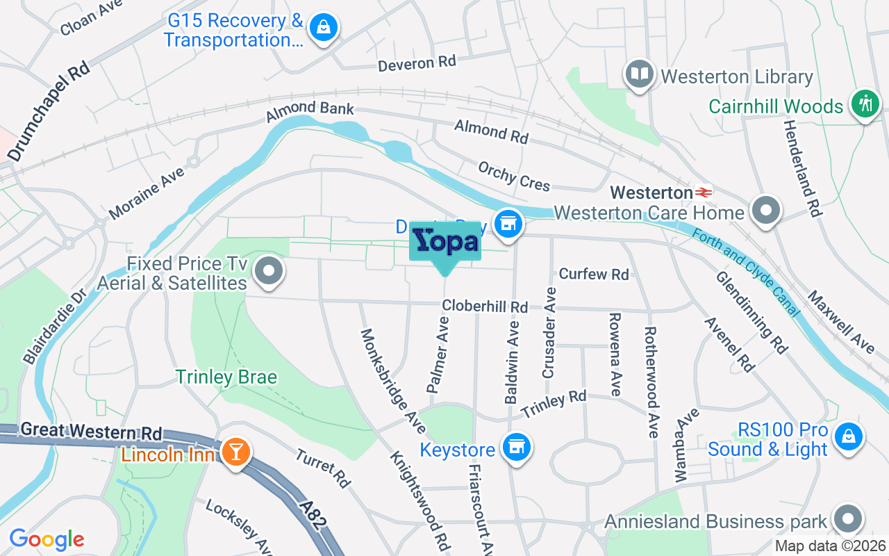 Map showing the location of G13 2HT