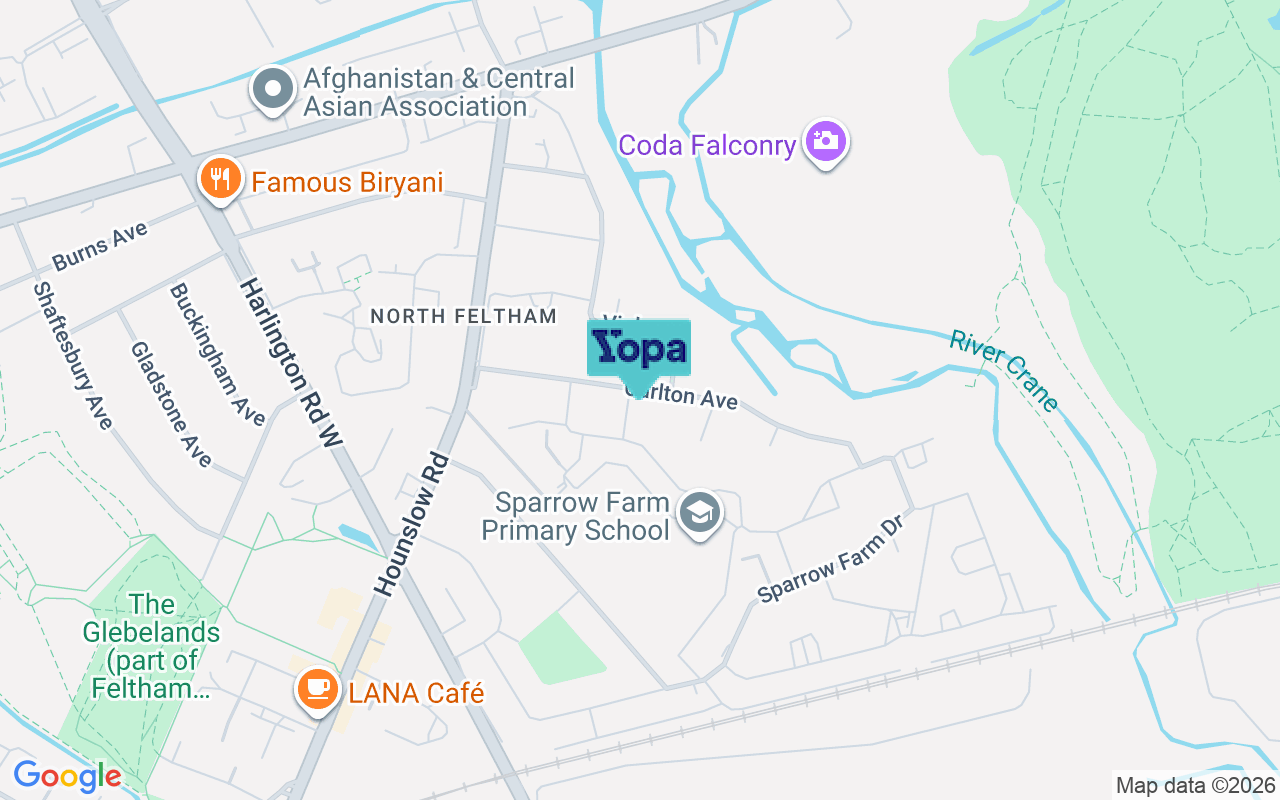 Map showing the location of TW14 0EG