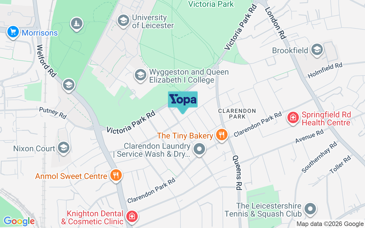 Map showing the location of LE2 1XH