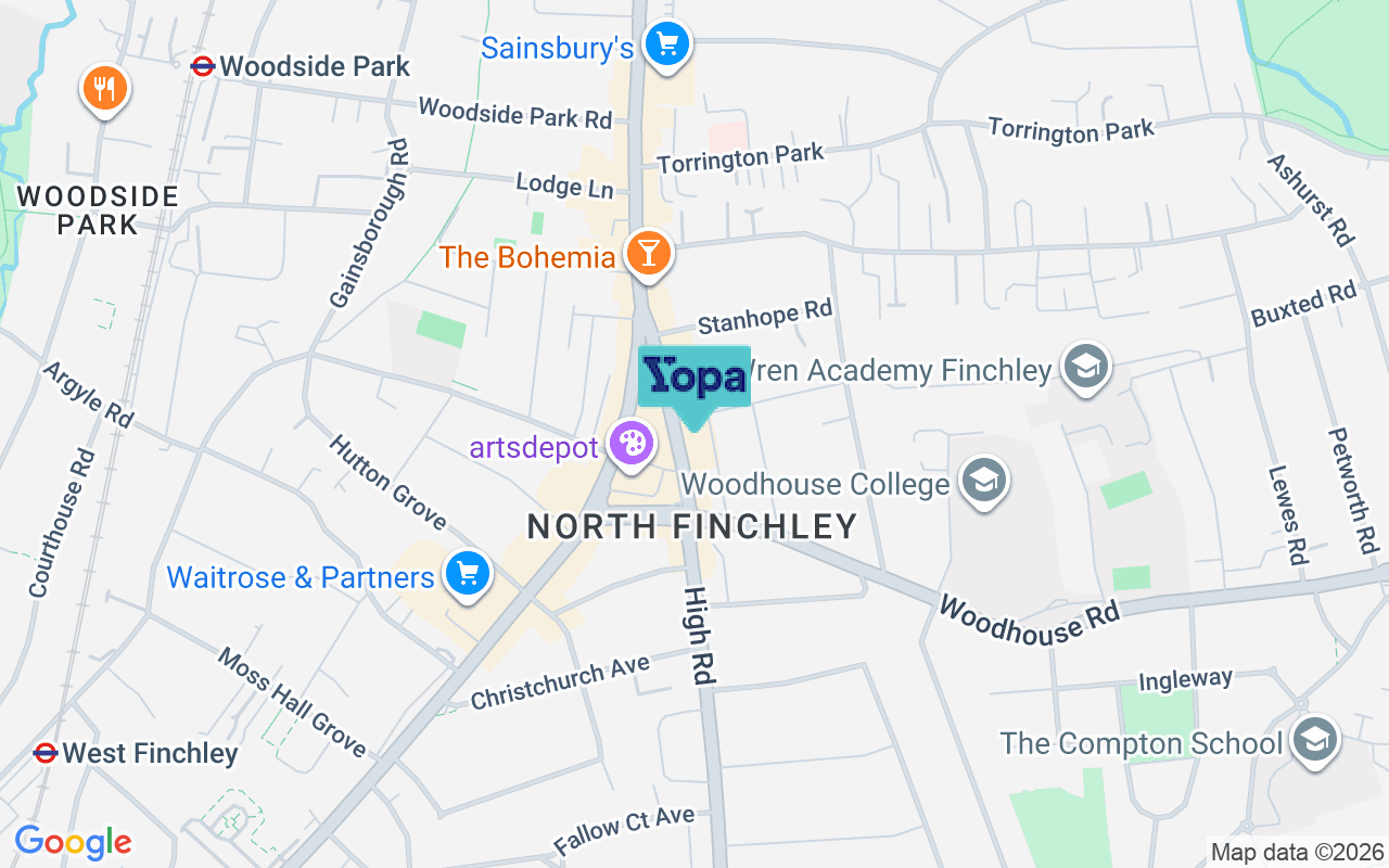 Map showing the location of N12 9QL