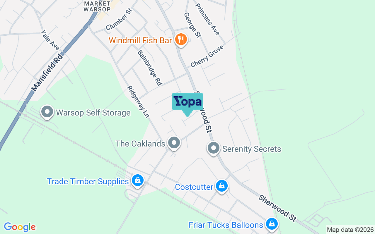 Map showing the location of NG20 0GY