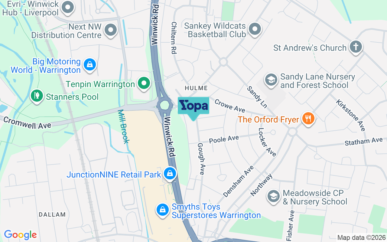 Map showing the location of WA2 9RL
