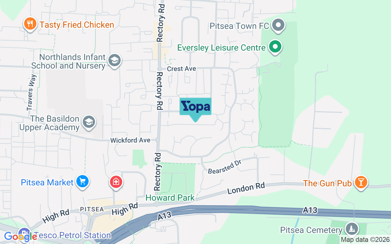 Map showing the location of SS13 2EL