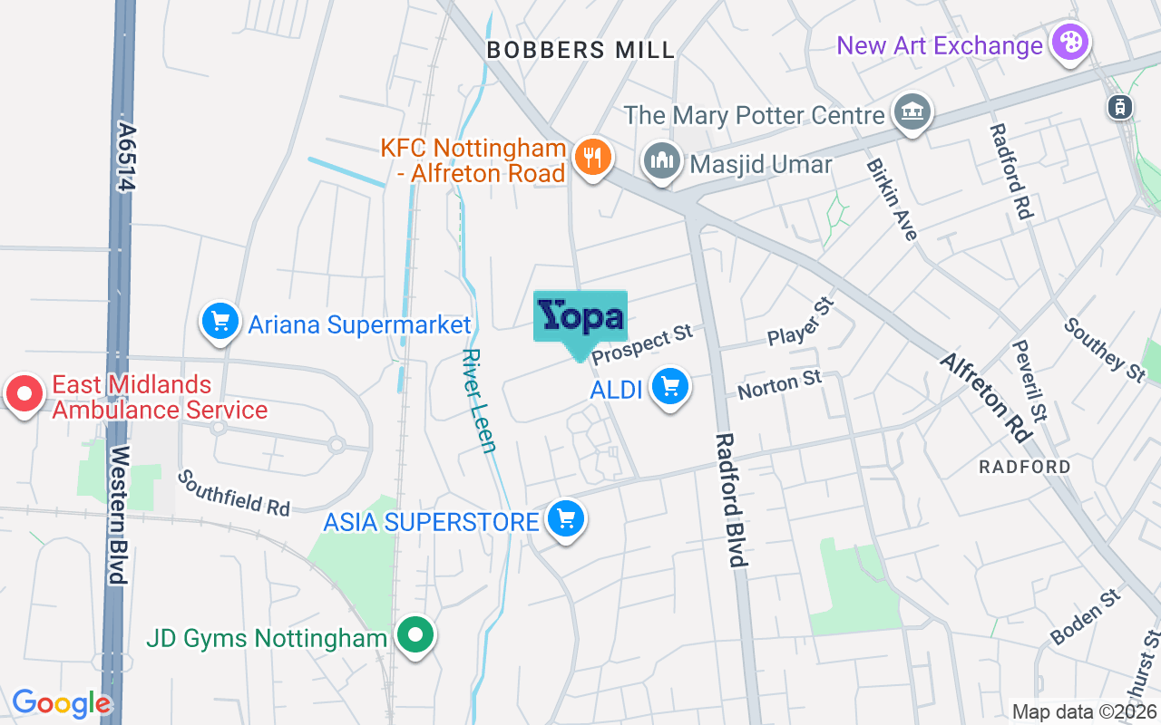 Map showing the location of NG7 5QA