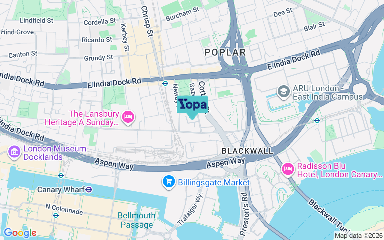 Map showing the location of E14 0ET