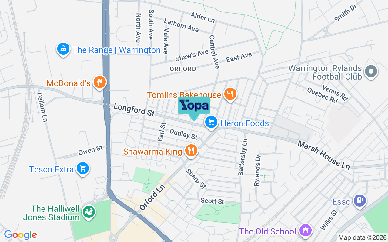 Map showing the location of WA2 7PX