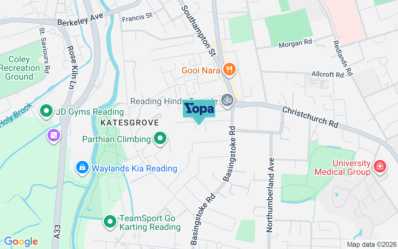 Map showing the location of RG2 0AZ