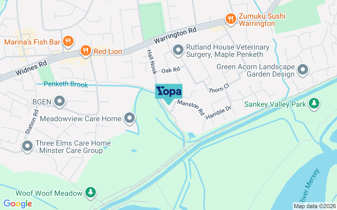 Map showing the location of WA5 2HR