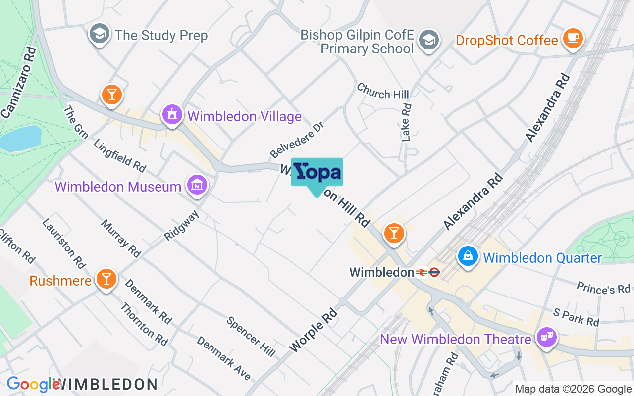 Map showing the location of SW19 7PB
