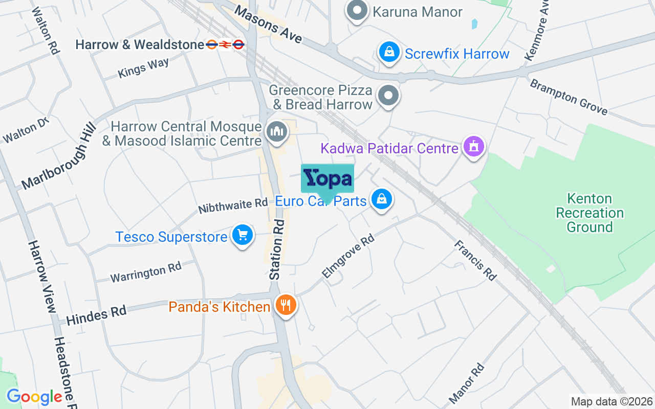 Map showing the location of HA1 2RZ