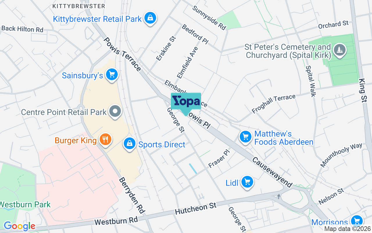 Map showing the location of AB25 3TT