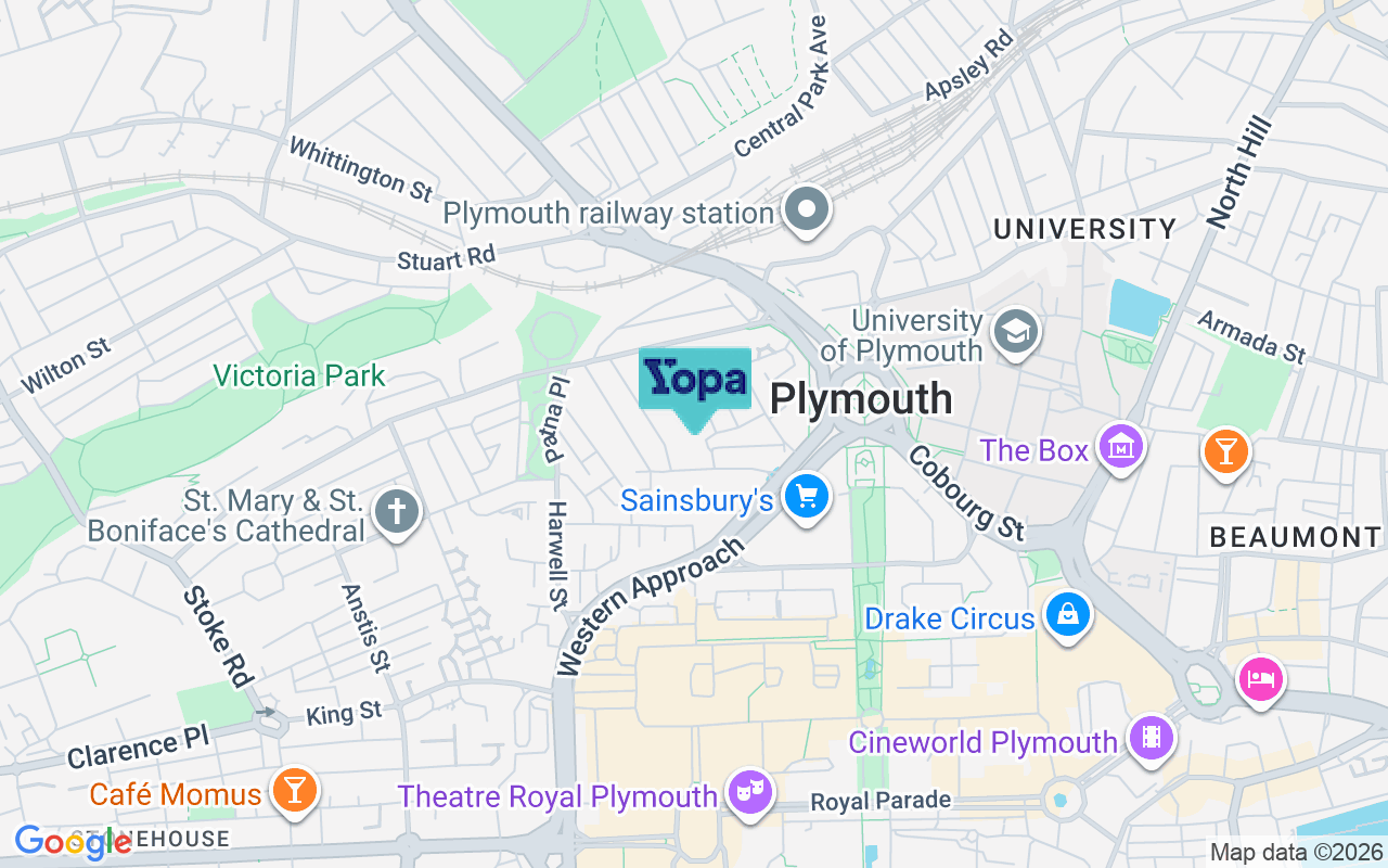Map showing the location of PL1 5AF