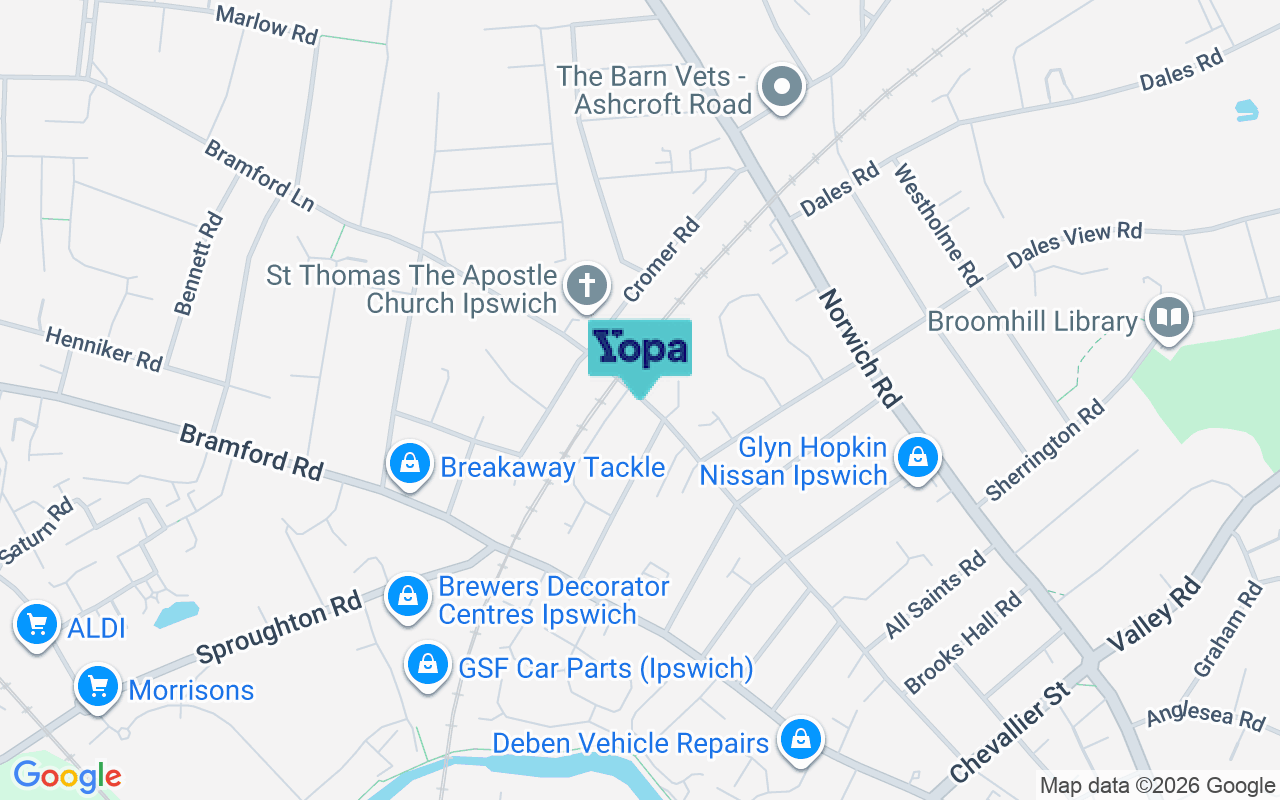 Map showing the location of IP1 4EU