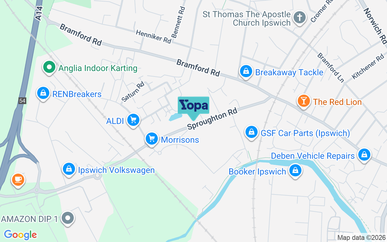 Map showing the location of IP1 5AH