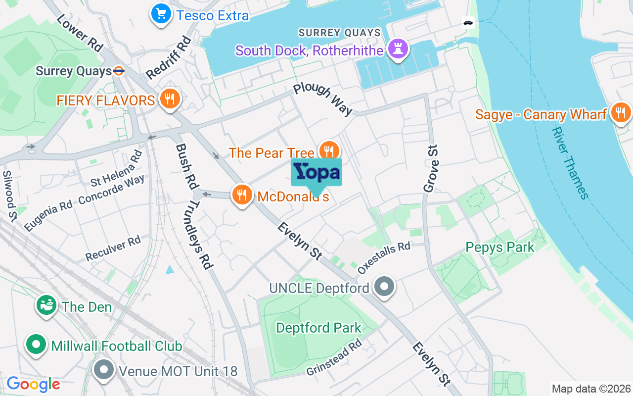 Map showing the location of SE8 5EY
