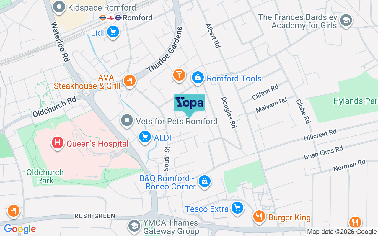 Map showing the location of RM11 1AA
