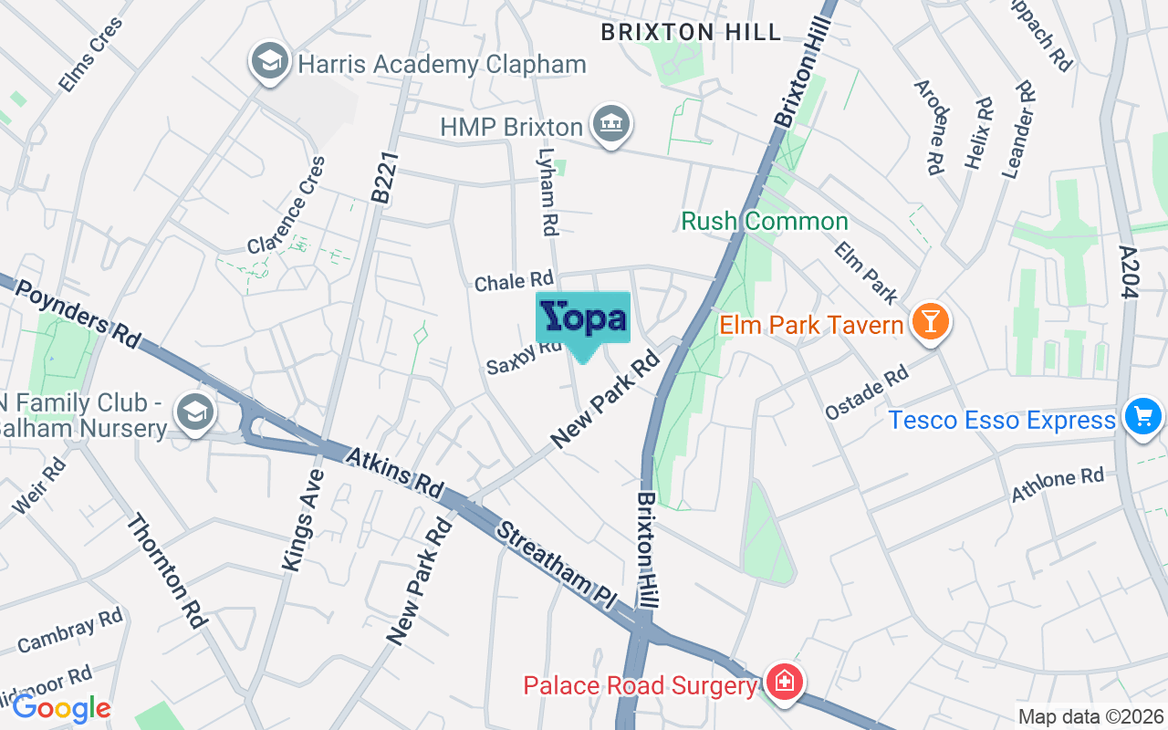 Map showing the location of SW2 5NT
