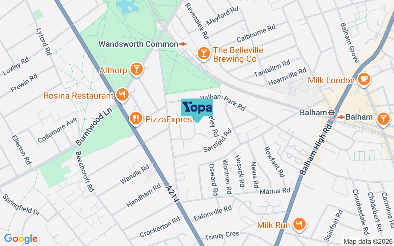 Map showing the location of SW12 8SS