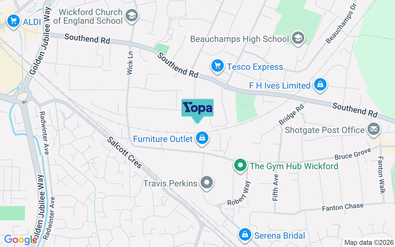 Map showing the location of SS11 8ER