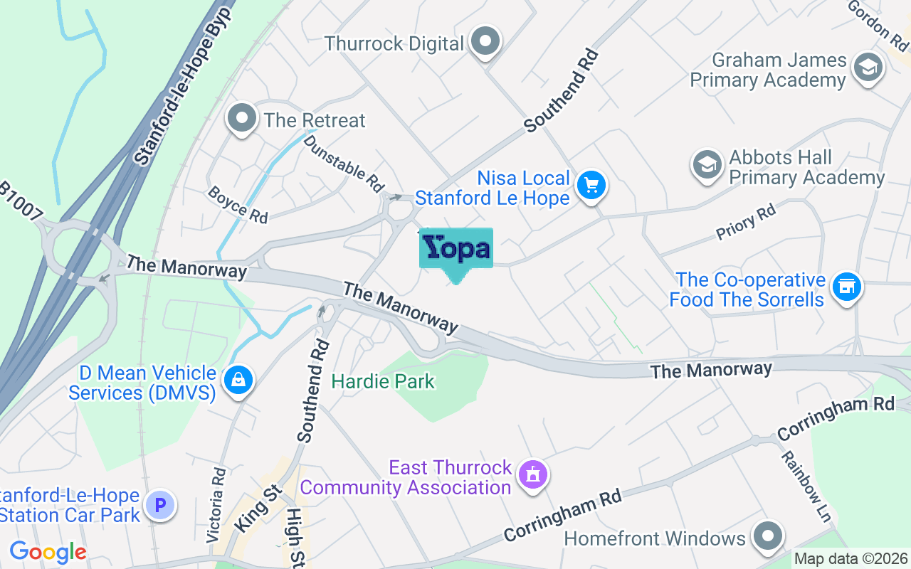 Map showing the location of SS17 7DQ