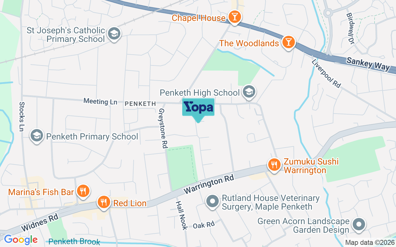 Map showing the location of WA5 2DP