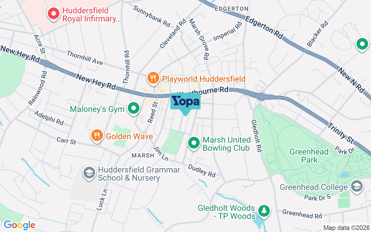 Map showing the location of HD1 4QA