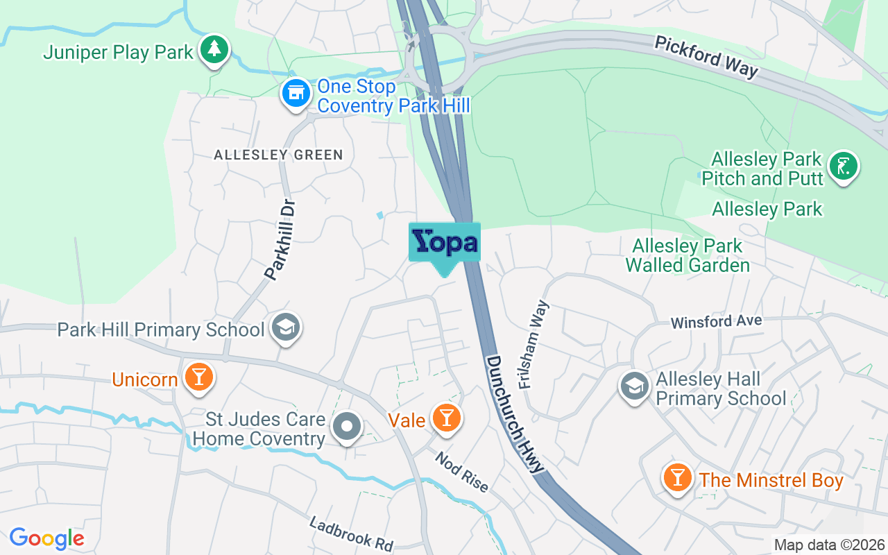 Map showing the location of CV5 7NF