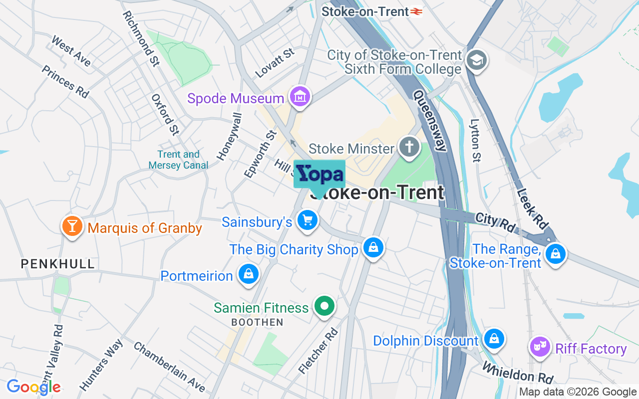 Map showing the location of ST4 4AB