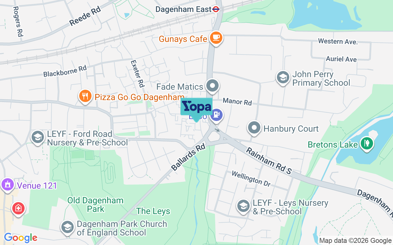 Map showing the location of RM10 9YT