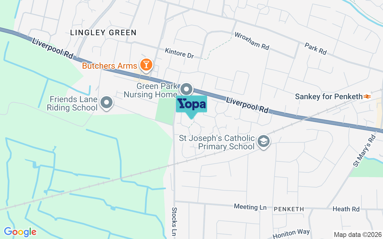 Map showing the location of WA5 3SG
