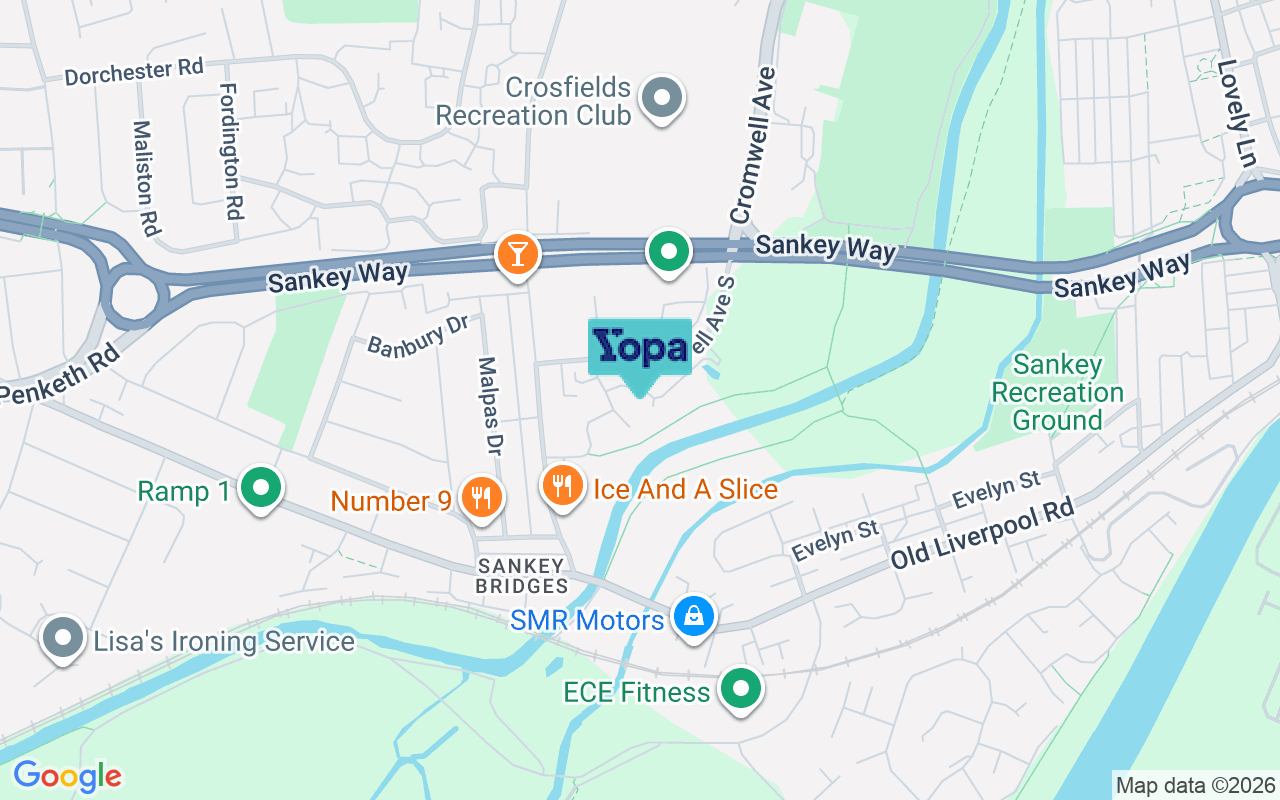 Map showing the location of WA5 1HB