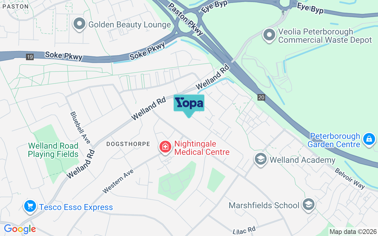 Map showing the location of PE1 4QE