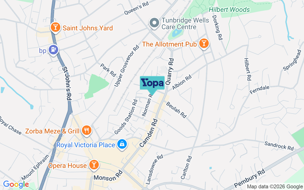 Map showing the location of TN1 2RP