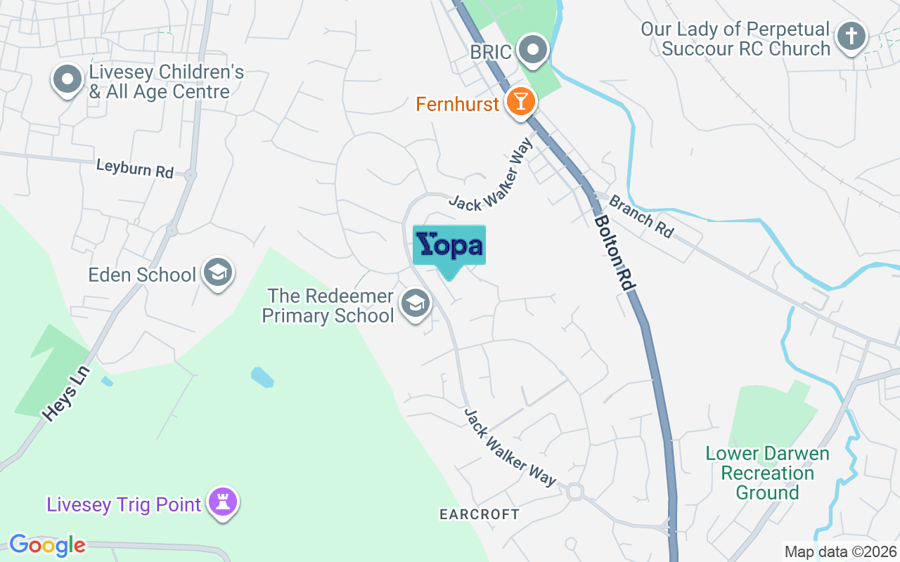 Map showing the location of BB2 4FW