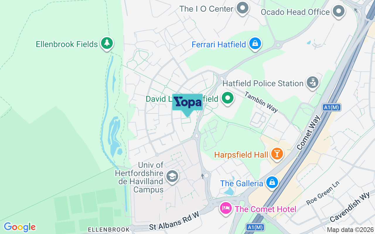 Map showing the location of AL10 9AY