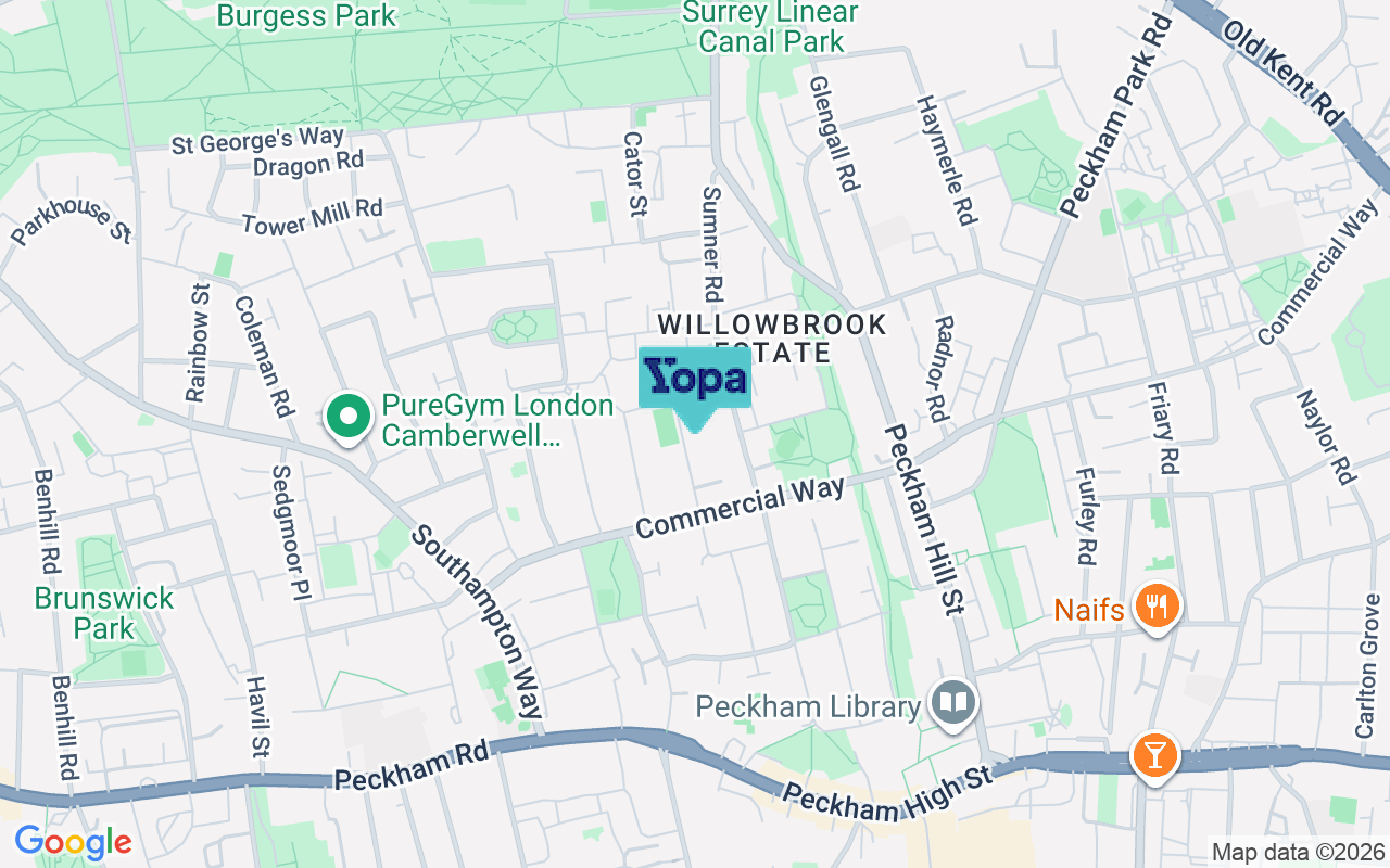 Map showing the location of SE15 6AA
