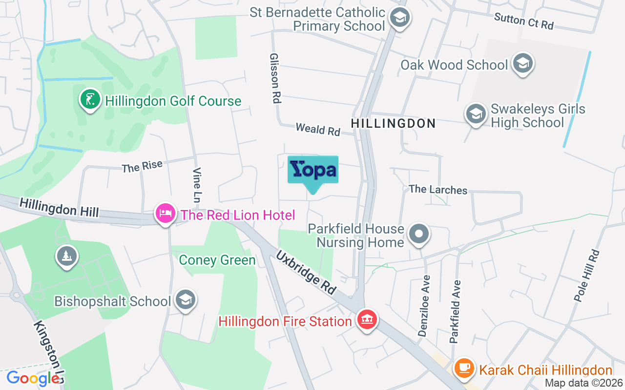 Map showing the location of UB10 0EW