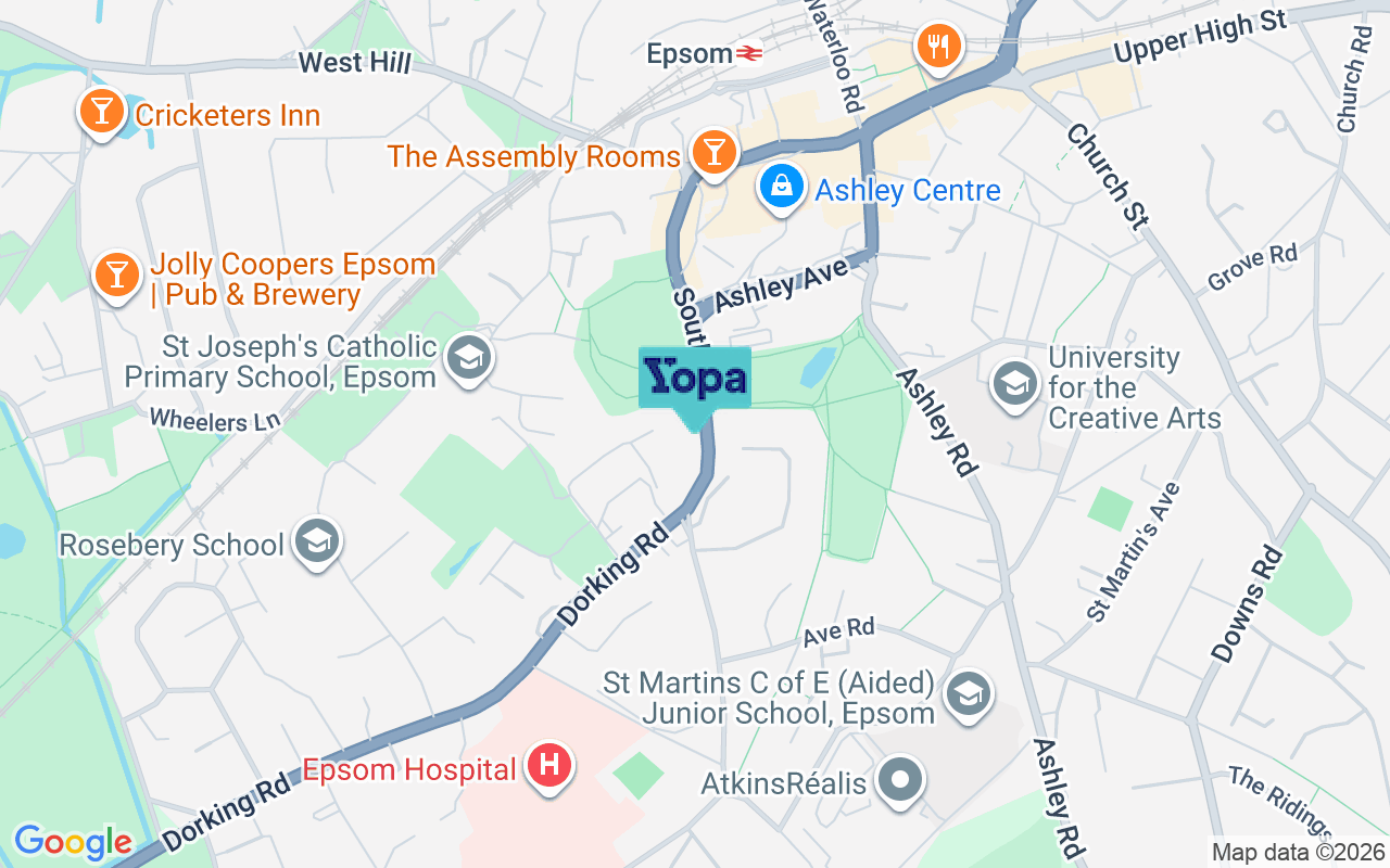Map showing the location of KT18 7PQ