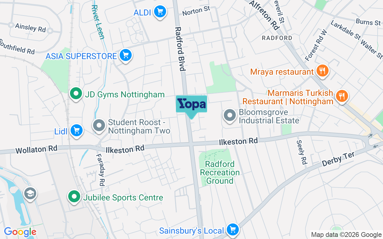 Map showing the location of NG7 3BP