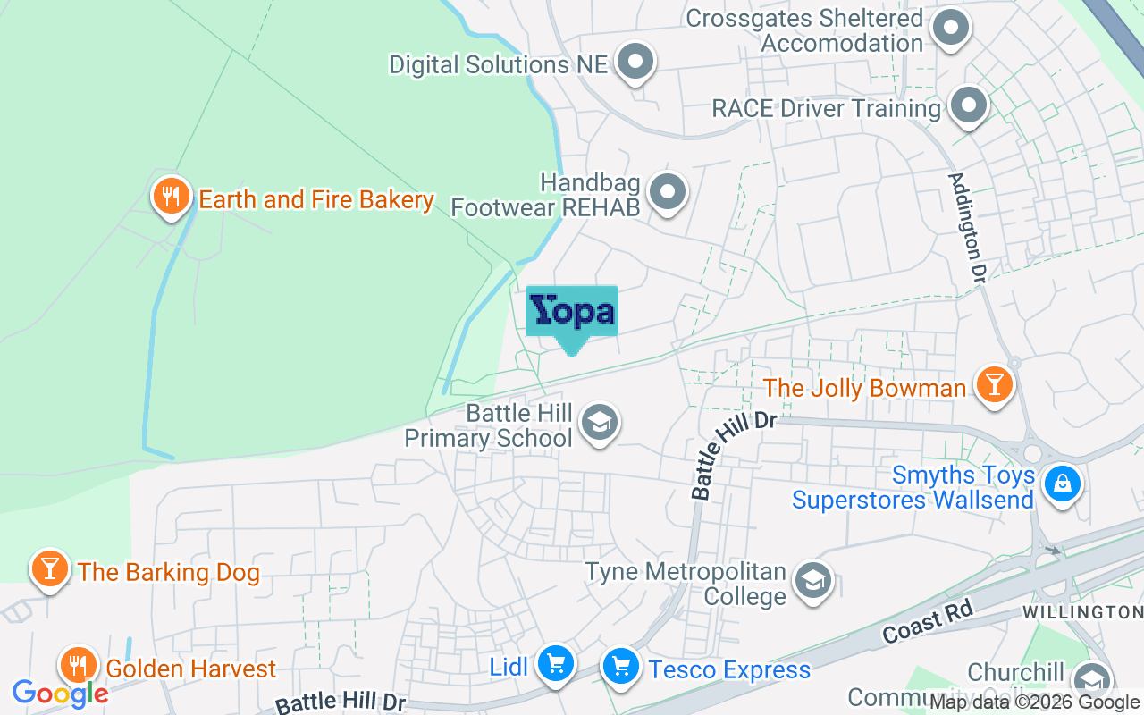 Map showing the location of NE28 9QQ