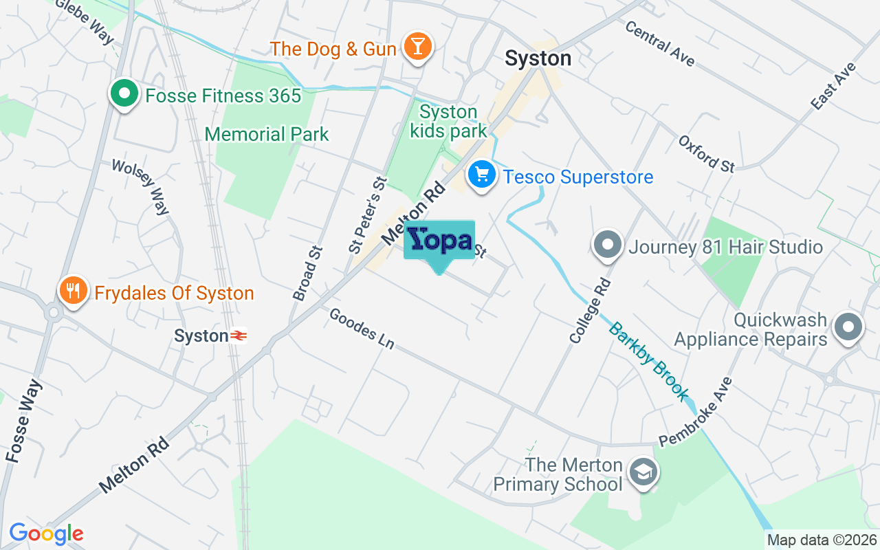 Map showing the location of LE7 2LG
