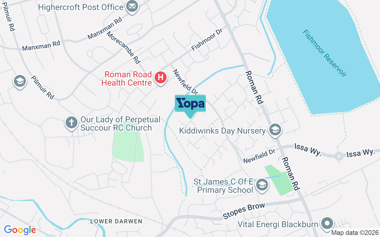 Map showing the location of BB2 3UE