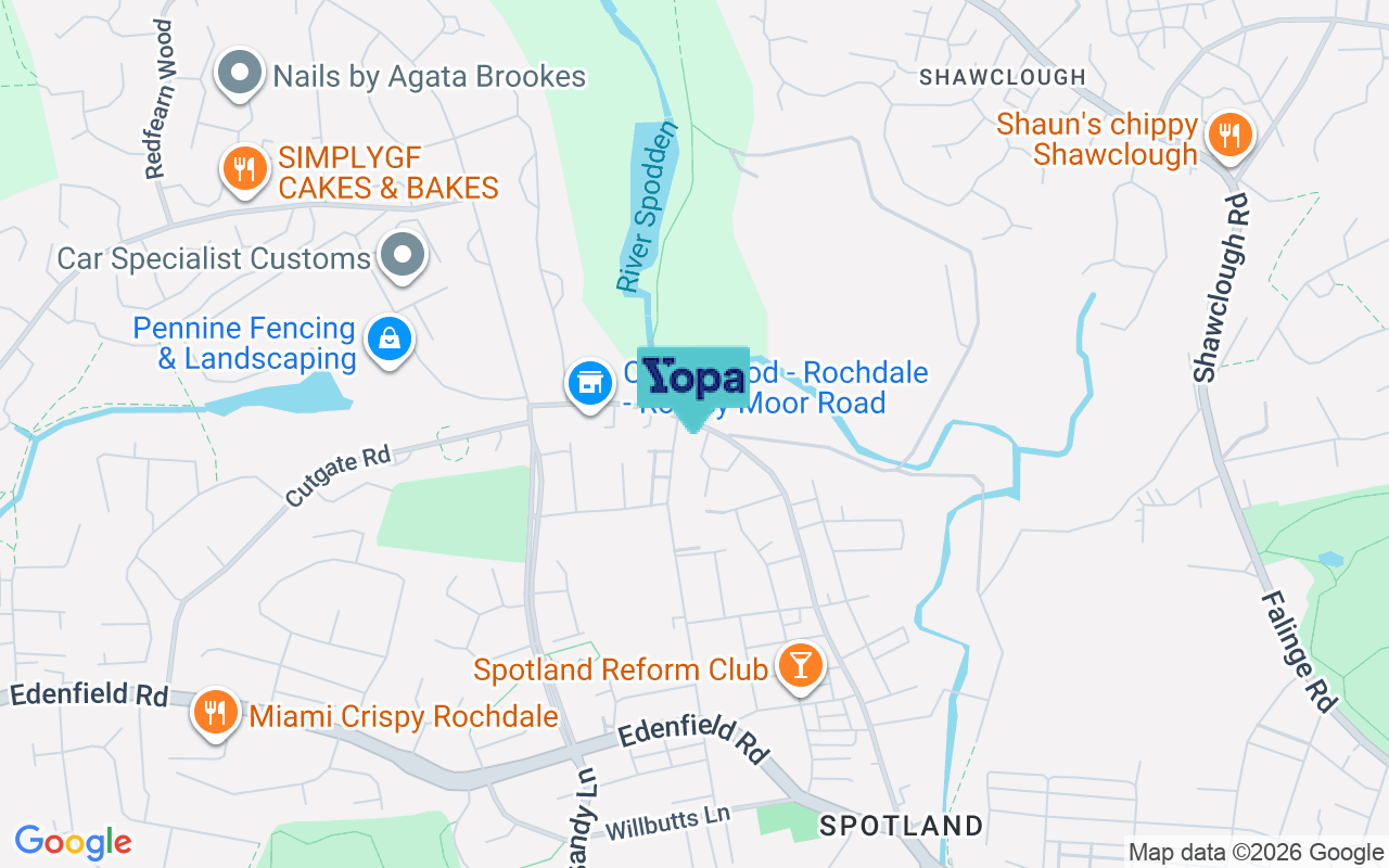 Map showing the location of OL12 7EG