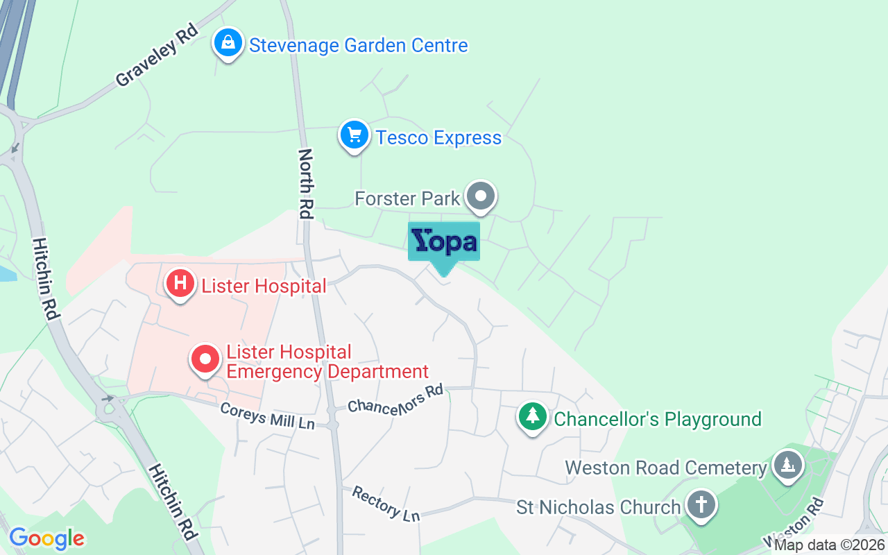 Map showing the location of SG1 4TB