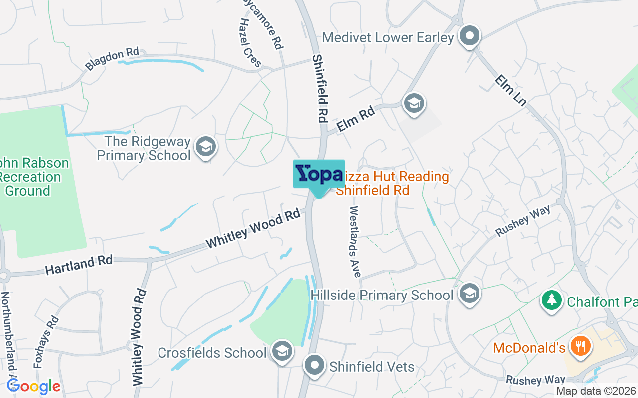 Map showing the location of RG2 8HD