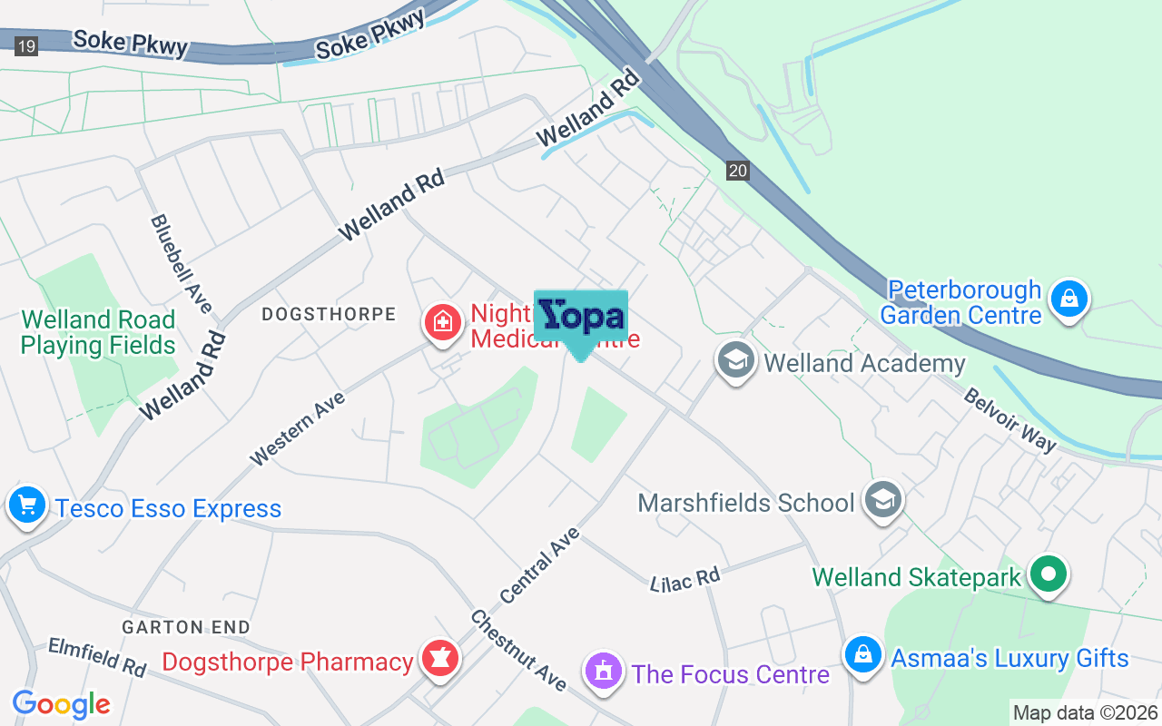 Map showing the location of PE1 4PY